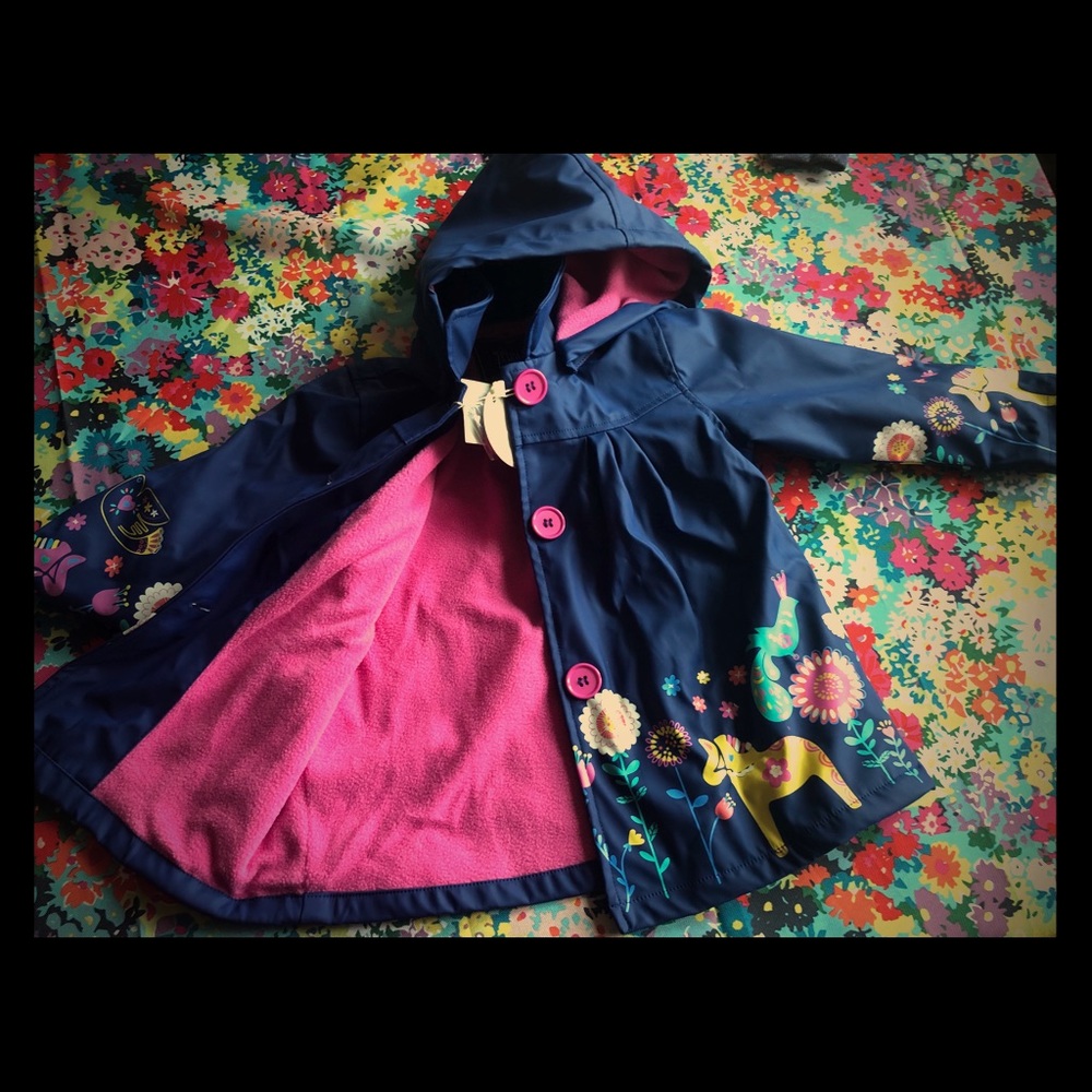 NWT 2-3yo Navy and Pink Fleeced Lined Rain Coat